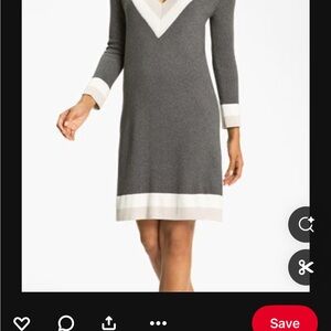 Felicity & Coco Gray V-Neck Cuffed Sleeve Sweater Dress
